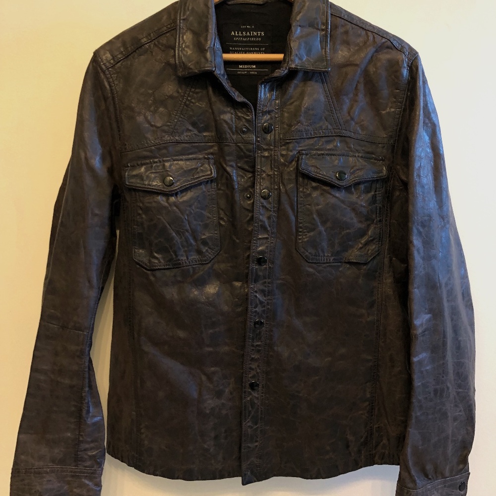All Saints Dark Brown Crinkle Leather Jacket M